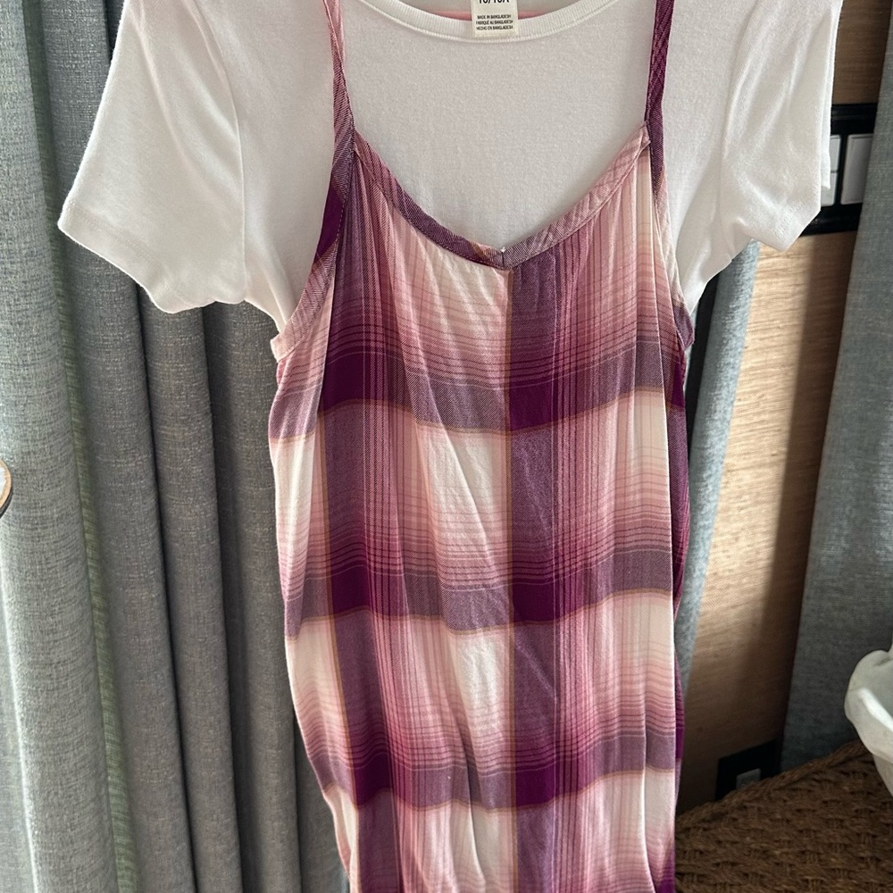GIRLS OSH KOSH Plaid Pink and Cream 2 piece Layered Dress